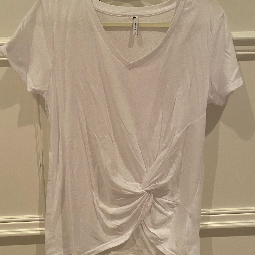 White T-Shirt Tied in Front